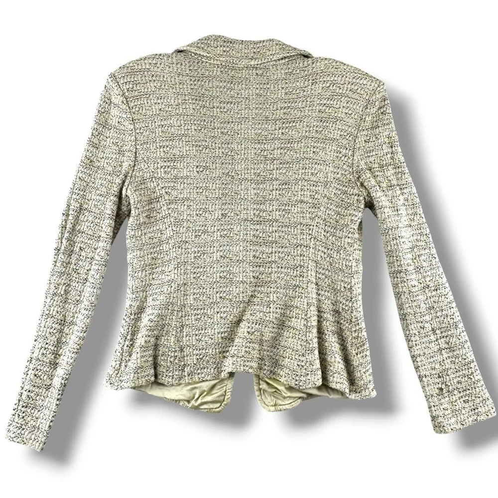 St. John Collection Cream & Tan Tweed Knit Blazer Single Button Size 6 USA